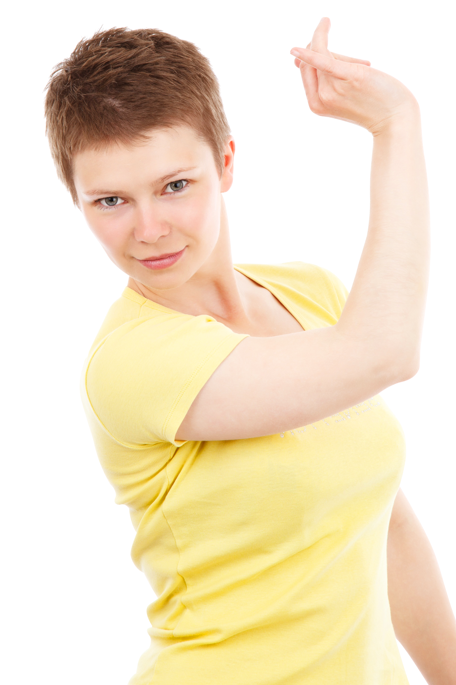 Confident Womanin Yellow Shirt PNG with transparent background