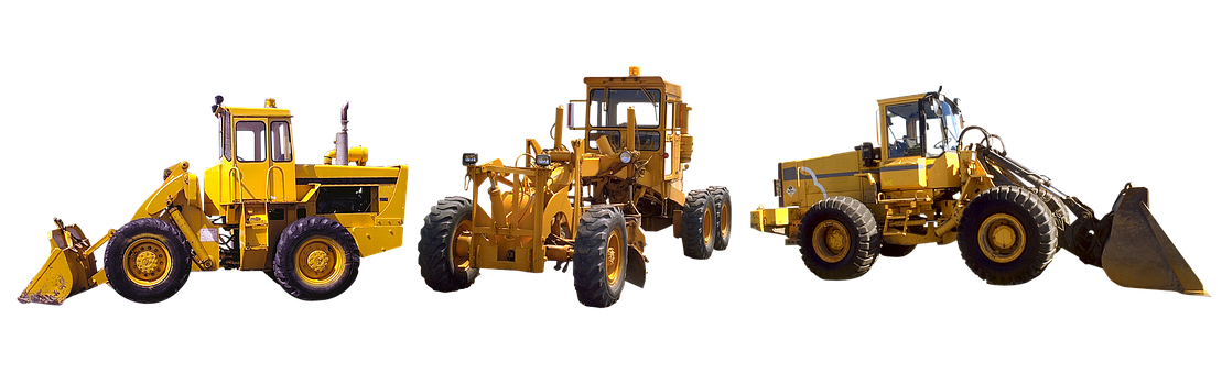 Construction Vehicles Trio Black Background PNG with transparent background