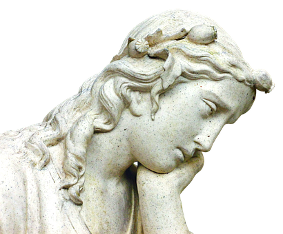 Contemplative Angel Statue PNG with transparent background