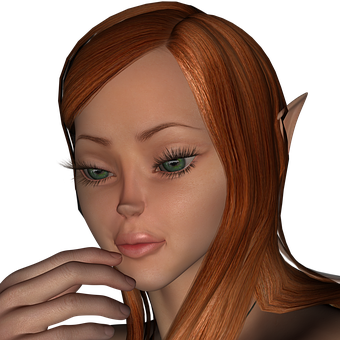 Contemplative Elf Portrait PNG with transparent background