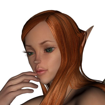 Contemplative Elf Portrait PNG with transparent background