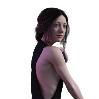 Contemplative Female Portrait PNG with transparent background