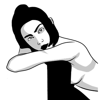 Contemplative Girl Blackand White Illustration