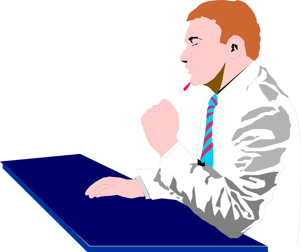 Contemplative_ Man_at_ Desk_ Vector