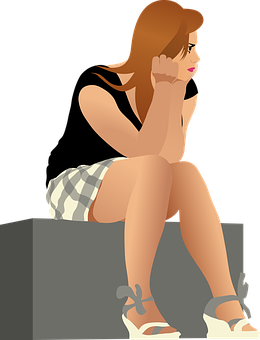 Contemplative Woman Vector Illustration