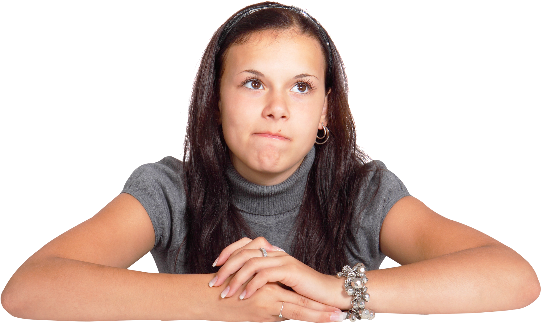 Contemplative Young Woman PNG with transparent background