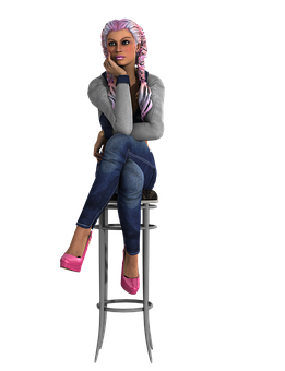 Contemplative3 D Animated Womanon Stool