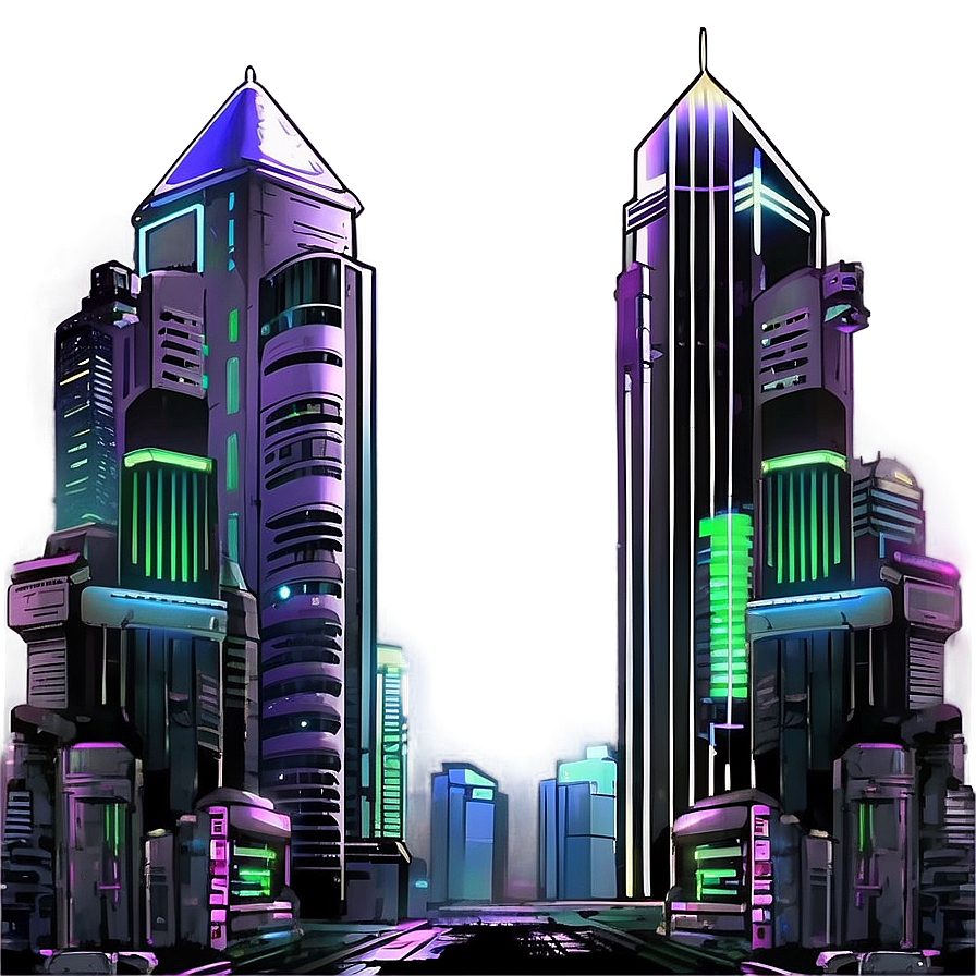 Cool Cyberpunk Cityscape PNG aeg PNG with transparent background