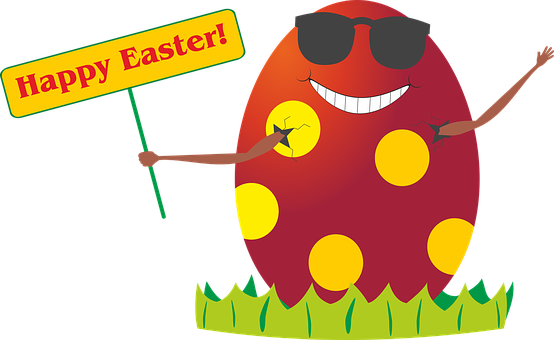 Cool Easter Egg Cartoon Character Holding Sign PNG with transparent background