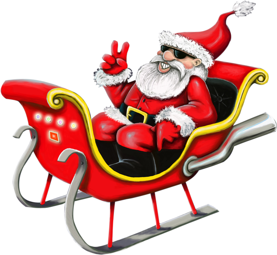 Cool Santa Claus Peace Sign Sleigh PNG with transparent background