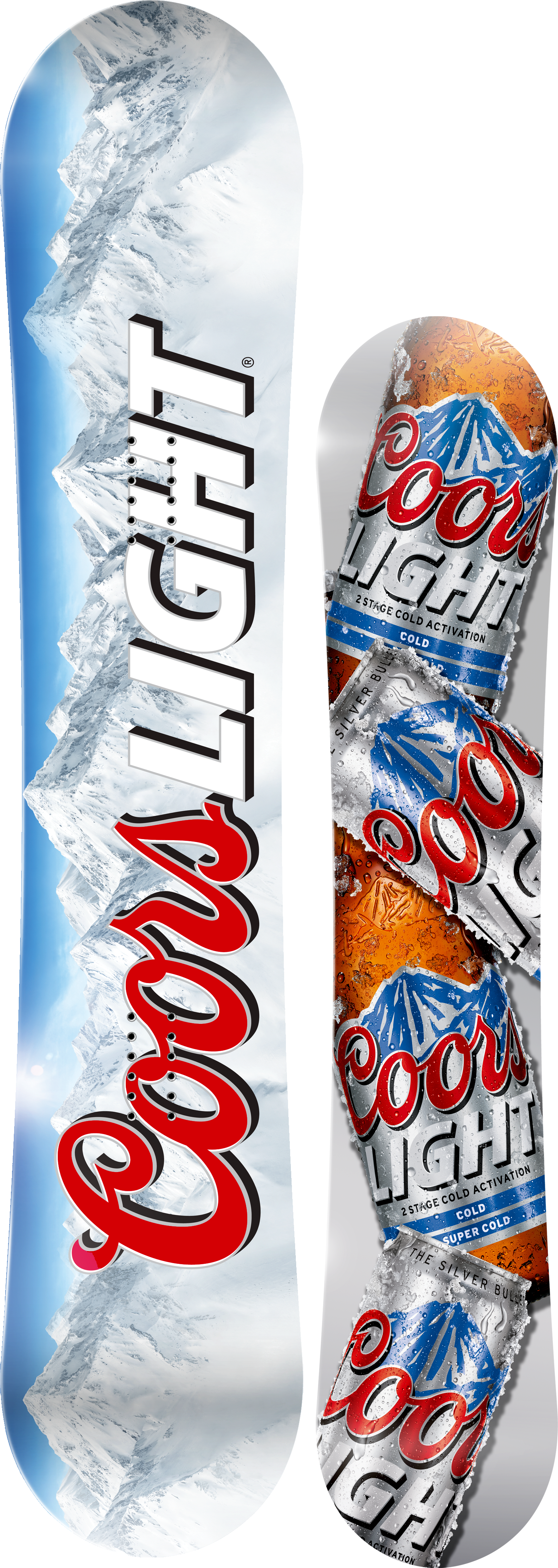 Coors Light Themed Snowboard PNG with transparent background