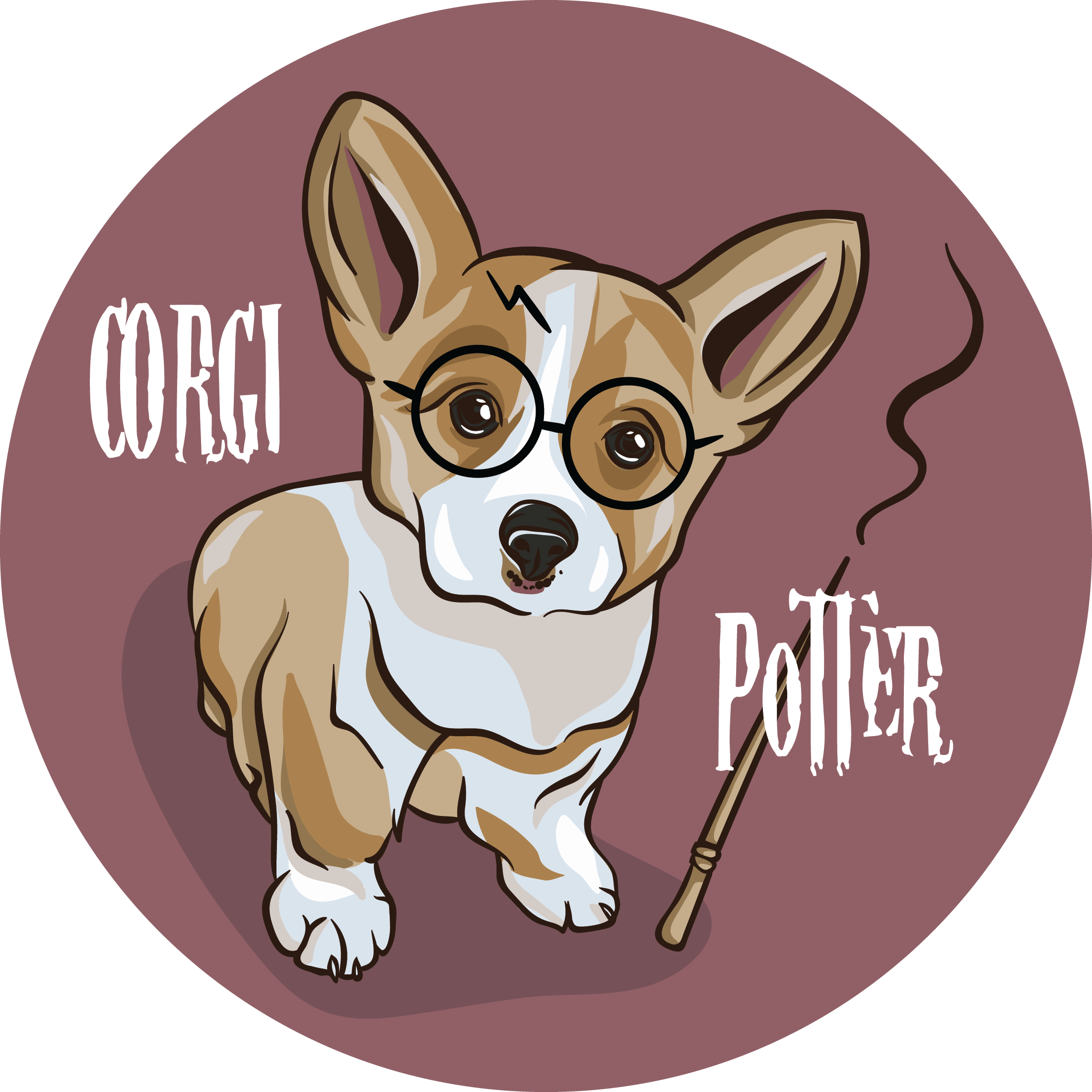 Corgi Wizard Cartoon Illustration