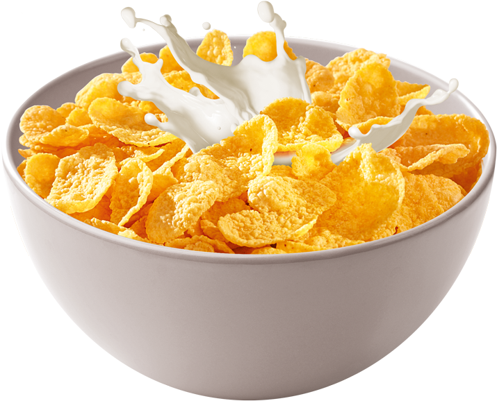Corn Flakes Milk Splash Cereal Bowl.jpg PNG with transparent background
