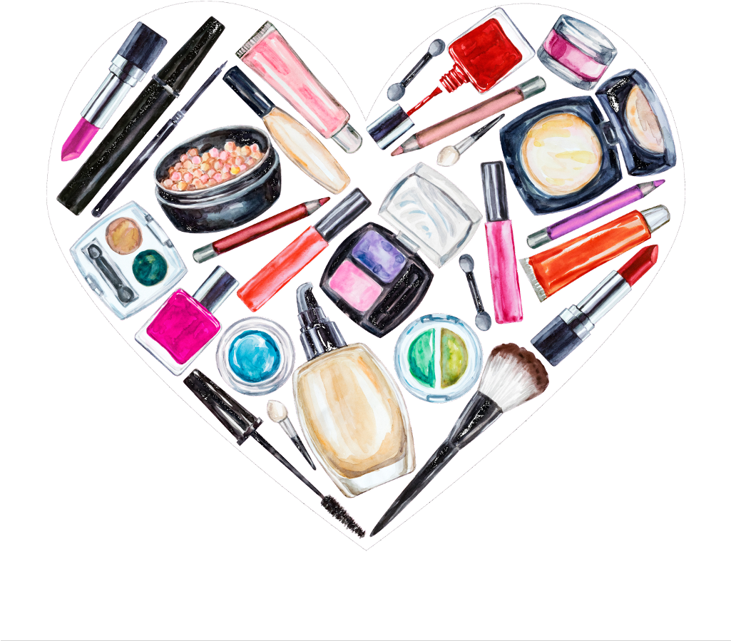 Cosmetic Collection Heart Shaped Arrangement PNG with transparent background