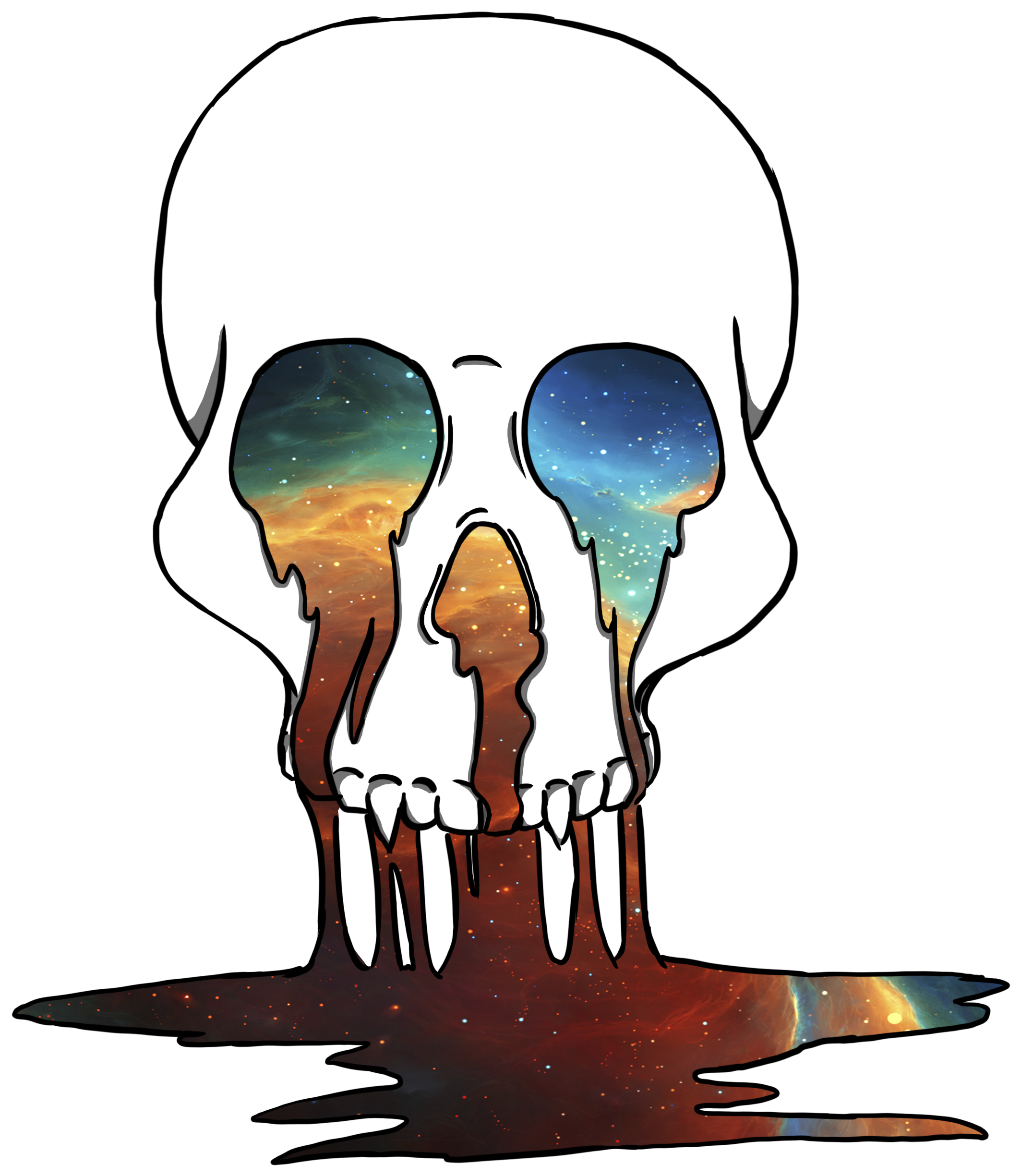 Cosmic Melting Skull Art PNG with transparent background