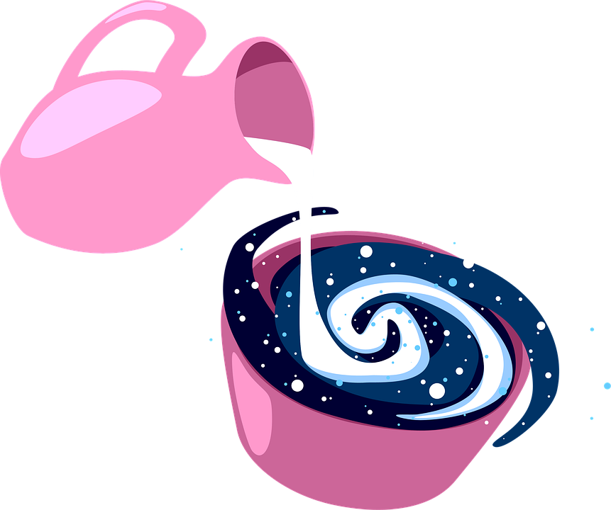 Cosmic Milk Pouring Into Galaxy Cup PNG with transparent background