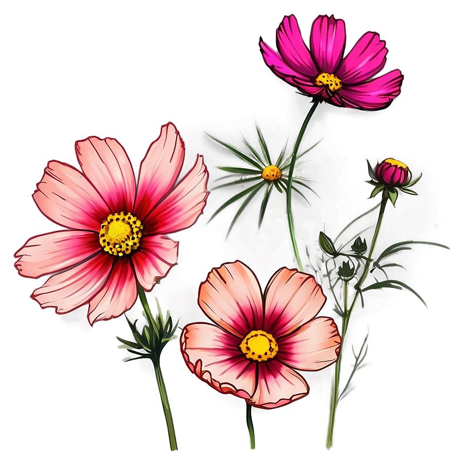 Cosmos Flower Sketch Png Ekr87