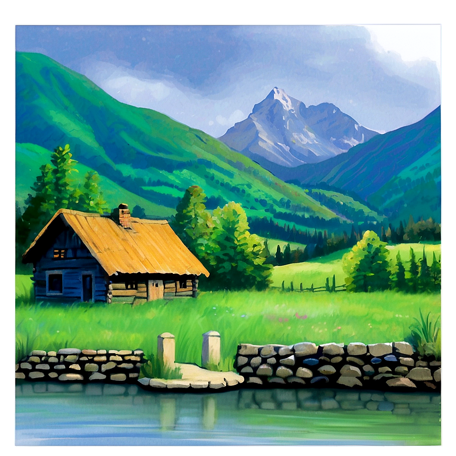 Cottage With A Mountain View Png Lla52