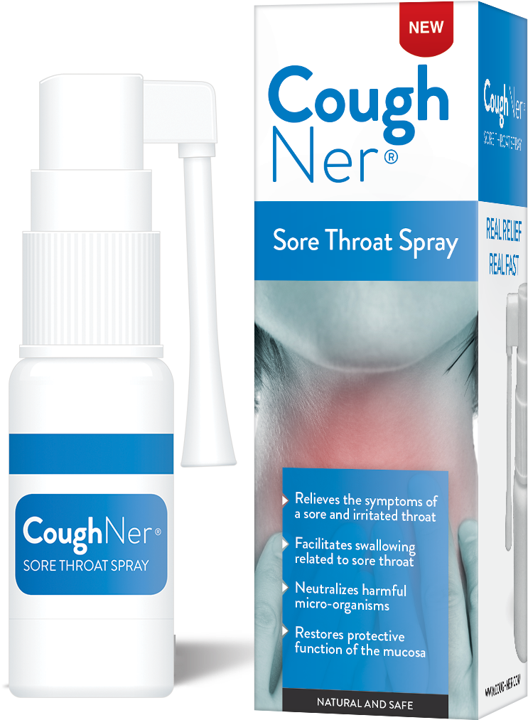 Cough Ner Sore Throat Spray Product Packaging PNG with transparent background
