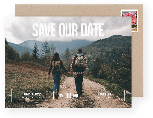 Couple Hiking Savethe Date Announcement PNG with transparent background