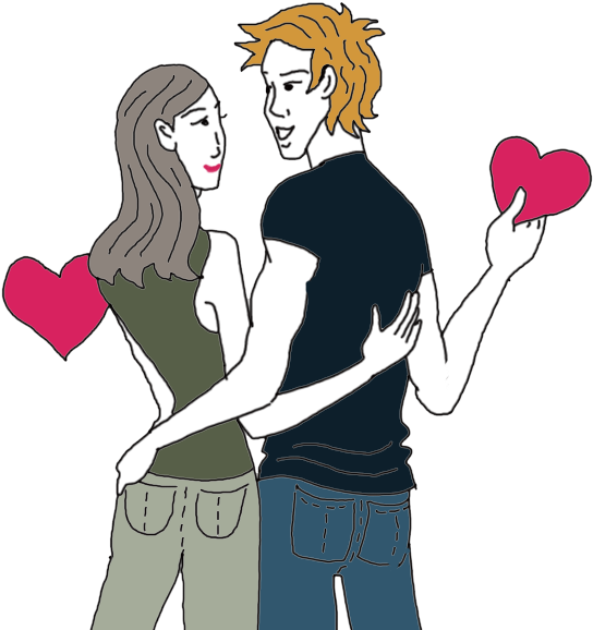 Couple Sharing Love Heart Illustration PNG with transparent background