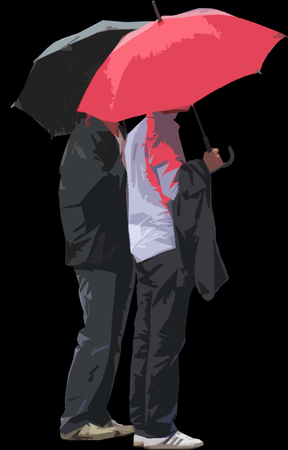 Couple Sharing Umbrella PNG with transparent background