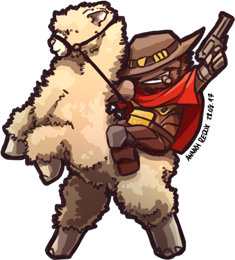 Cowboy Alpaca With Gun Illustration