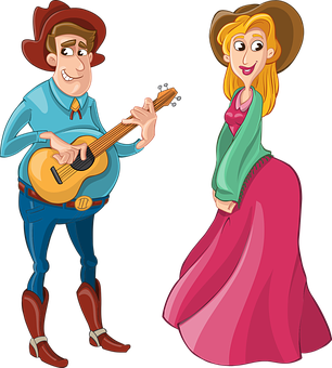 Cowboy Serenade Cartoon PNG with transparent background