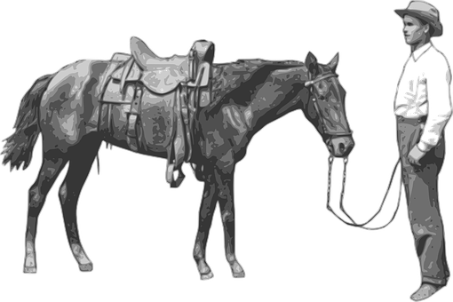 Cowboyand Horse Monochrome PNG with transparent background