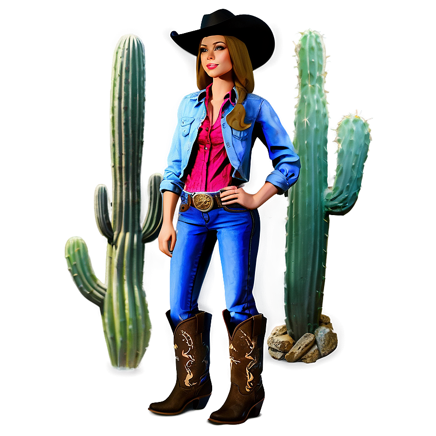 Cowgirl And Cactus Png Pne