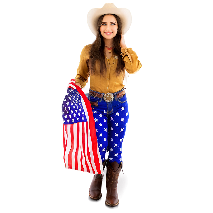 Cowgirl With American Flag Png Gwp16