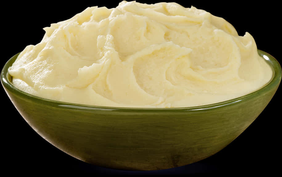 Creamy Mashed Potatoesin Green Bowl PNG with transparent background