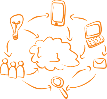 Creative Thinking Process Orange Doodle PNG with transparent background