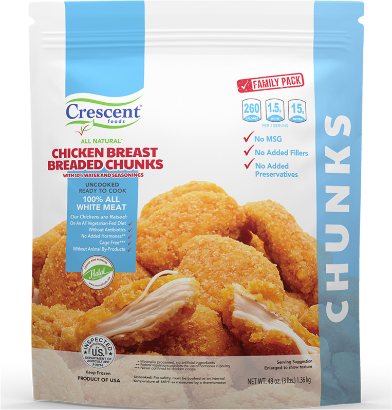 Crescent Foods Chicken Breast Breaded Chunks Packaging