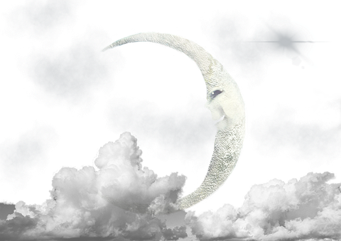 Crescent Moon Face Art PNG with transparent background
