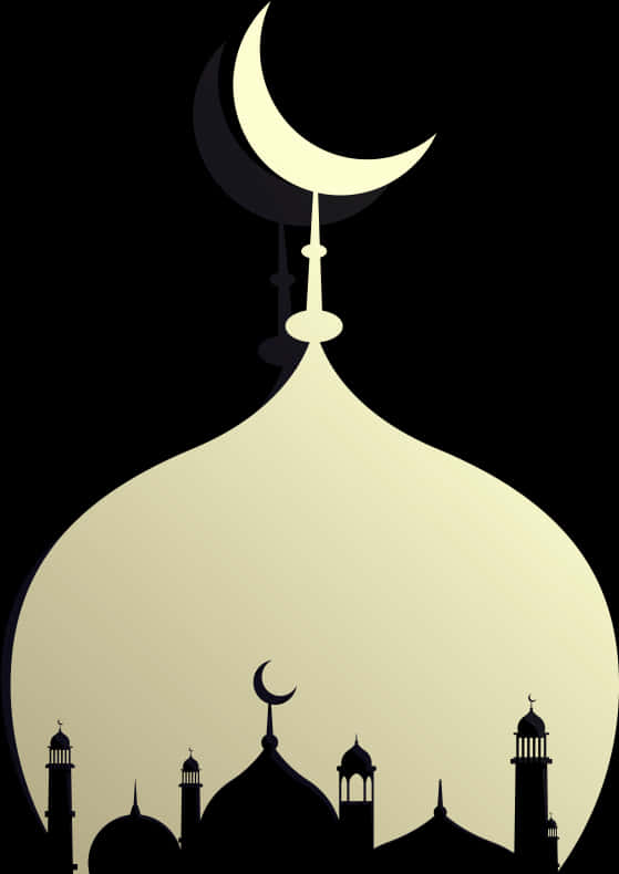 Crescent Moon Over Mosque Silhouette