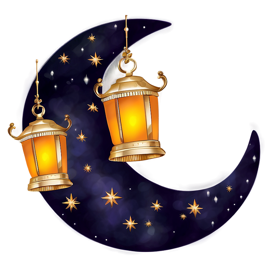 Crescent Moon With Lanterns Png Jna14