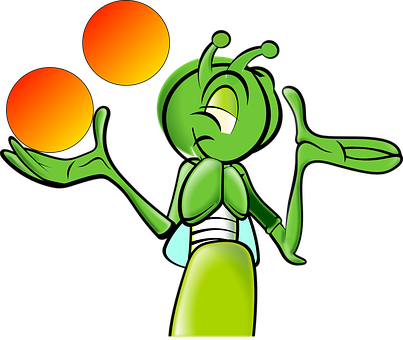 Cricket Cartoon Character Juggling Balls PNG with transparent background