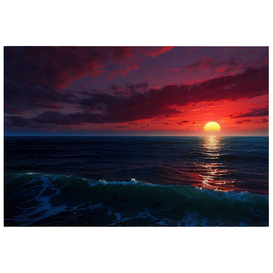 Crimson Sunset Over Ocean Landscape Png 28