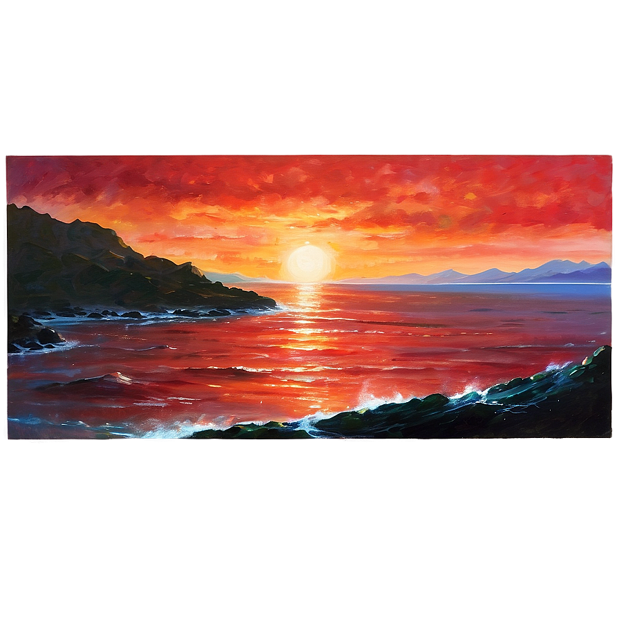 Crimson Sunset Over Ocean Landscape Png Bcs