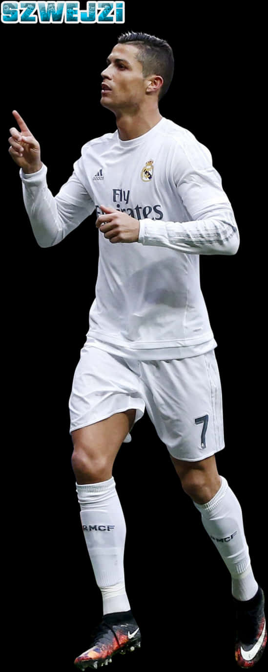 Cristiano Ronaldo Real Madrid Action Pose PNG with transparent background
