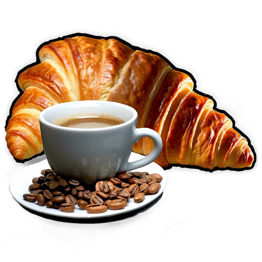 Croissant And Coffee Breakfast Png Twx7