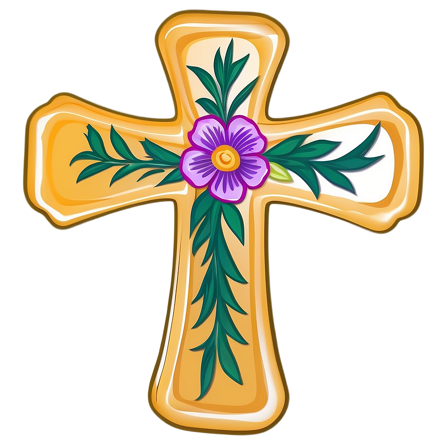 Cross Outline With Flowers Png Bnp33