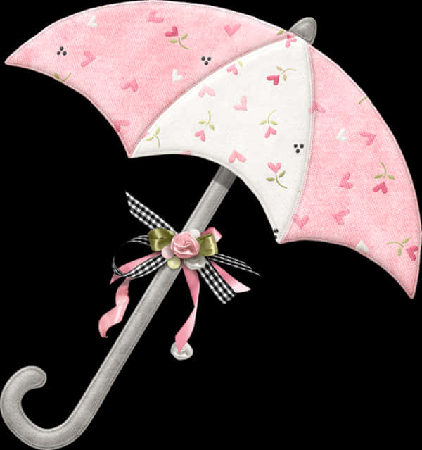 Crossed Pink Heart Umbrellas