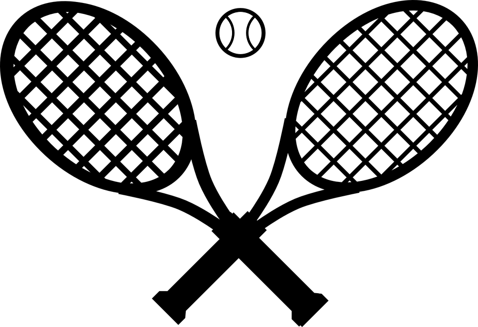 Tennis, Rackets, Ball, Crossed, Black, Sport, Game - Tennis Rackets Black And White, HD Png Download PNG with transparent background
