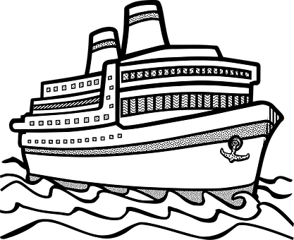Cruise Ship Illustration Blackand White PNG with transparent background