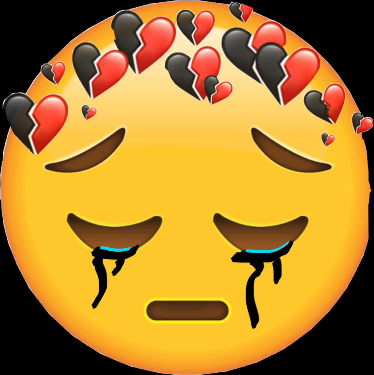 Crying Emojiwith Broken Hearts Crown PNG with transparent background