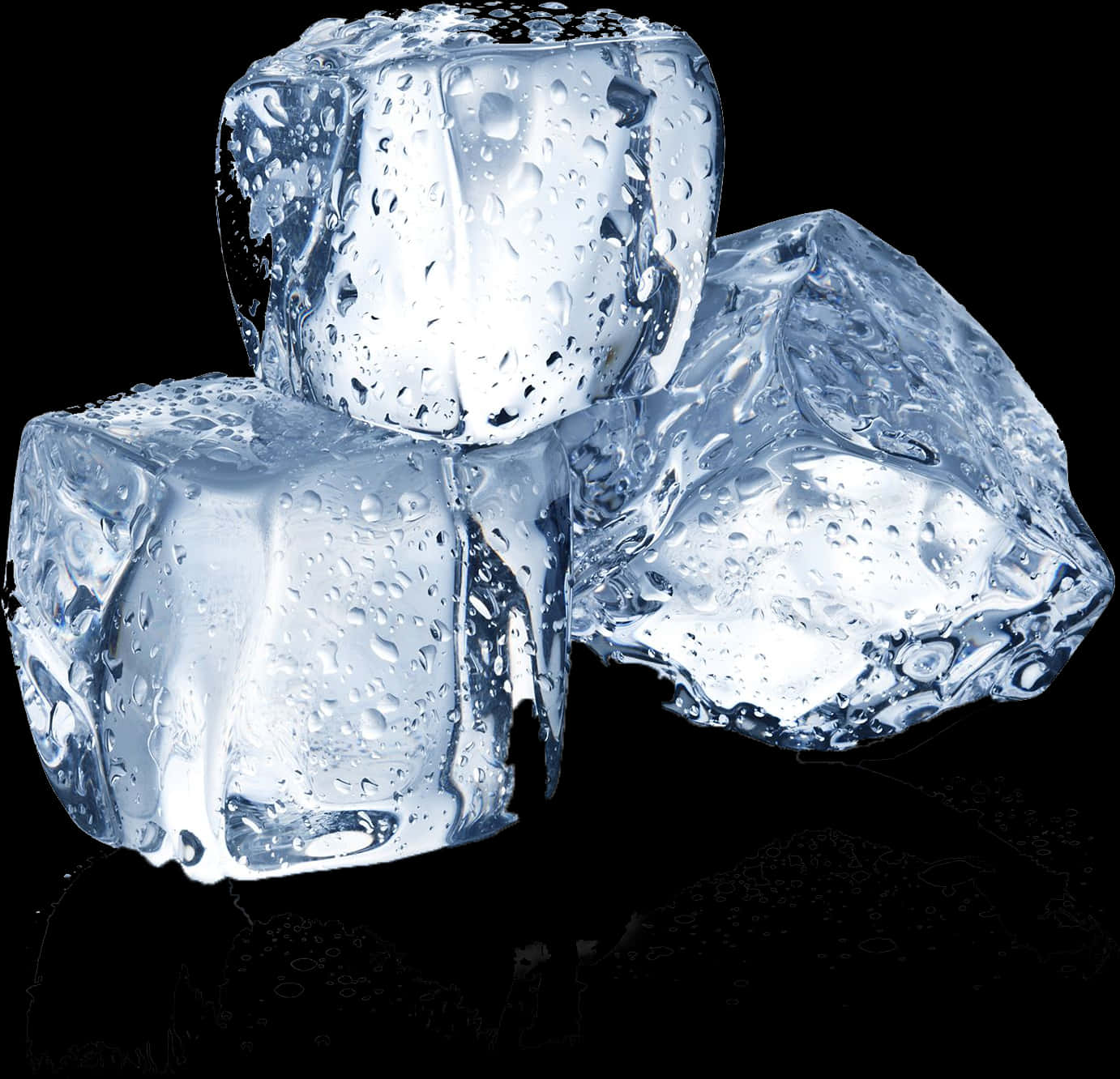 Crystal Clear Ice Cubes Water Droplets PNG with transparent background