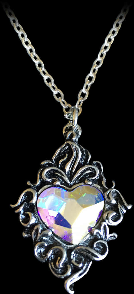 Crystal Heart Pendant Necklace PNG with transparent background