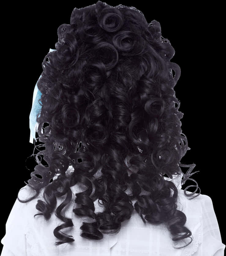 Curly Black Wig Back View